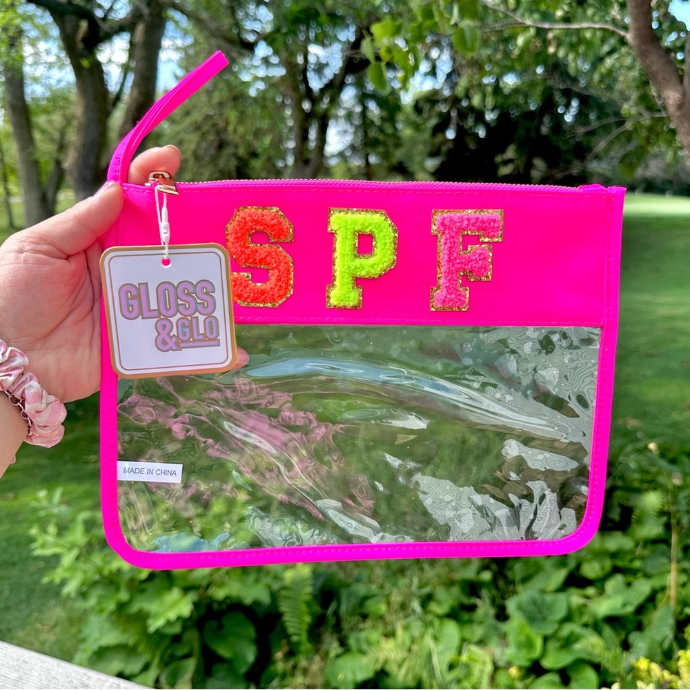 🦋Gloss & Glo pink  Flat SPF Pouch/ CLEAR BAG CHENILLE